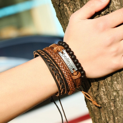 Multi-layer Beaded Cowhide Bracelet