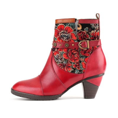 Vintage Vibrant Floral Ankle Boots