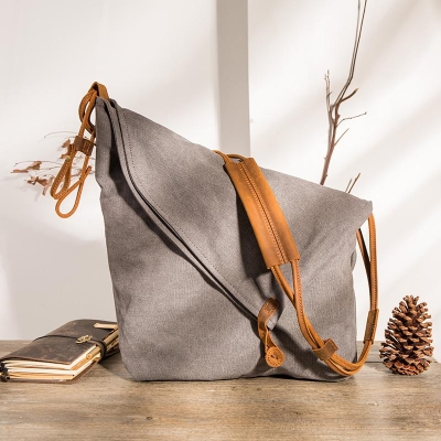 Women Canvas And Leather Crossbody Bag