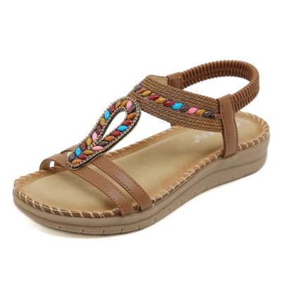 Bohemian Rhinestone Casual Comfortable Latex Flat Sandals