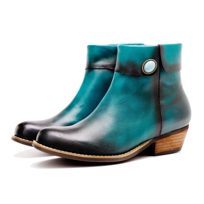 Round Toe Pure Color Low Heel Booties