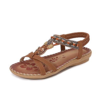 Bohemian Rhinestone Flat Toe Sandals