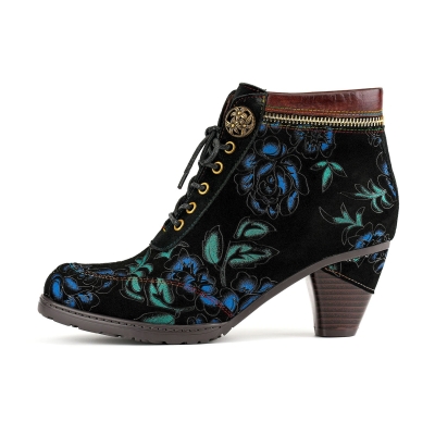 Vintage Nocturne Blossom Ankle Boots