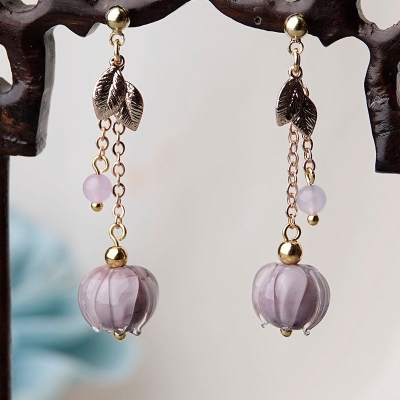 Minimalist Floral Glass Tassel Earrings