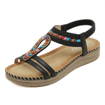 Bohemian Rhinestone Casual Comfortable Latex Flat Sandals
