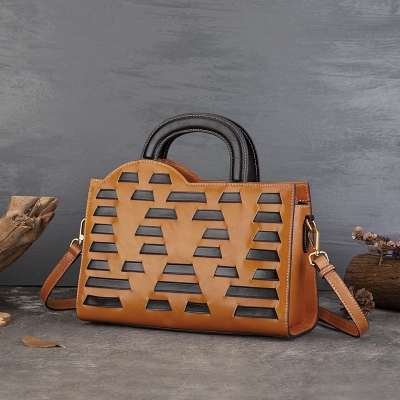 Vintage Woven Cowhide Large-Capacity Crossbody Shoulder Bag