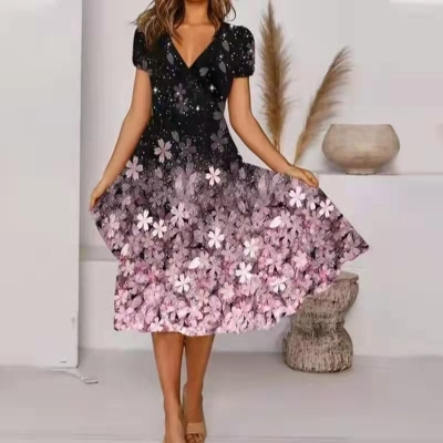 Floral Print Short Sleeve Dress