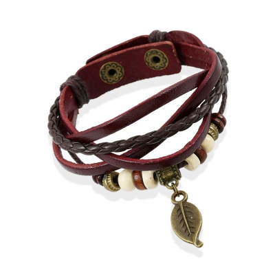 Retro Leaf Hanging Cowskin Bracelet