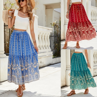 Printed Patchwork Beach Vacation Skirt