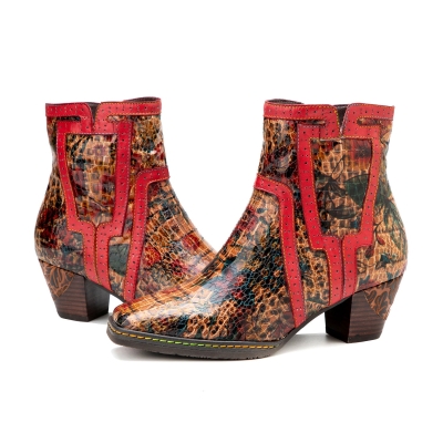 Colorful Handmade Low Heel Ankle Boots