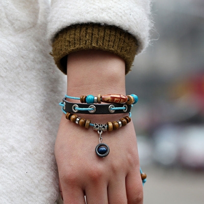 Multi-layer Beaded Cowhide Bracelet