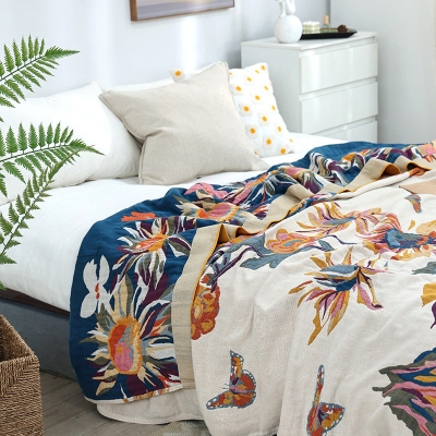 Cotton Multilayer Gauze Colorful Flower Towel Blanket