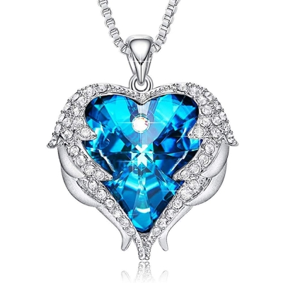 Blue Heart & Wing Necklace