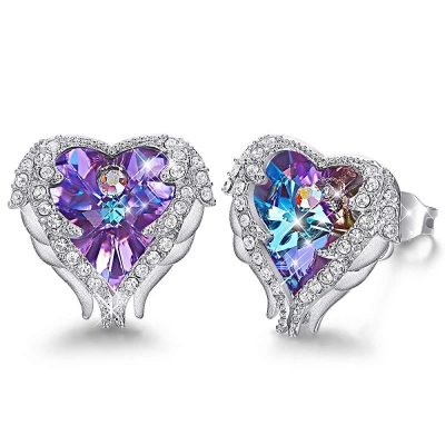 Purple Heart & Wing Earrings