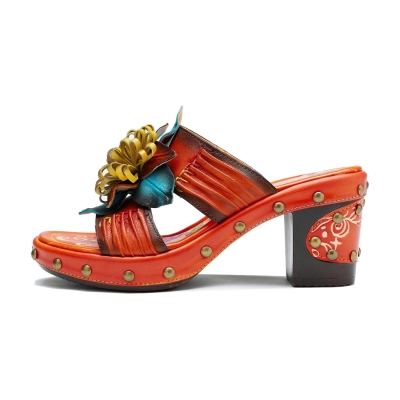 Vintage Handmade Leather Floral Sandals