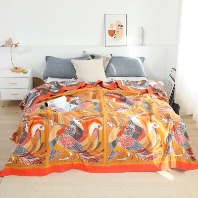 Colorful Oriole Six-layer Gauze Thicken Nap Blanket