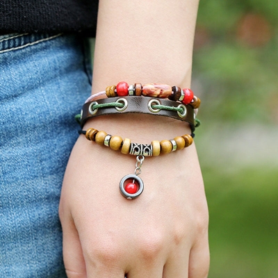 Multi-layer Beaded Cowhide Bracelet