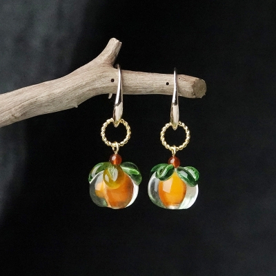 Glass Persimmon Cute Earrings