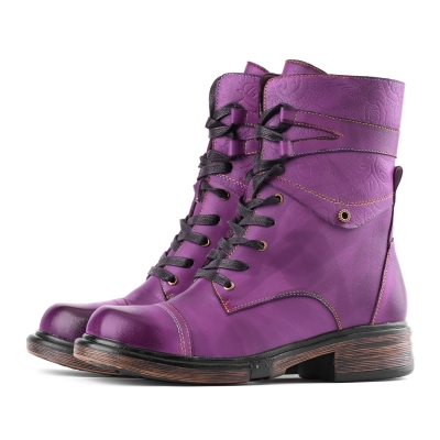 Comfortable Genuine Leather Laces Zipper Ankle Boots
