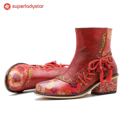 Retro Leather Patchwork Casual Comfort Booties