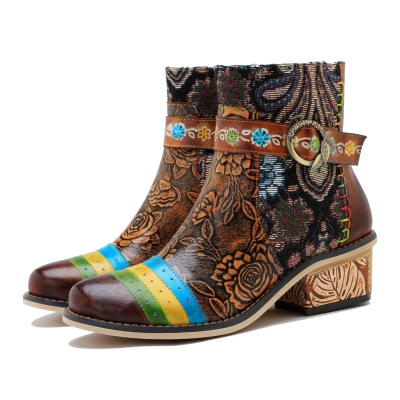 Retro Casual Style Strap Low Heel Ankle Boots