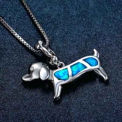 Dachshund Blue Opal Necklace