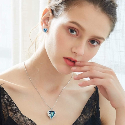 Blue Heart & Wing Necklace