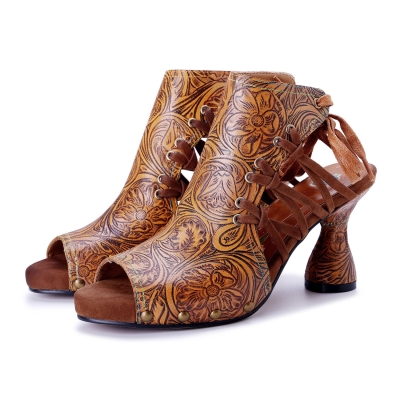 Vintage Handmade Scroll Carved Sandals