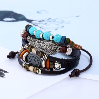Multi-layer Beaded Cowhide Bracelet