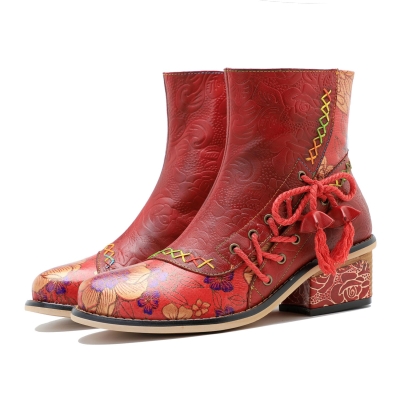 Retro Leather Patchwork Casual Comfort Booties