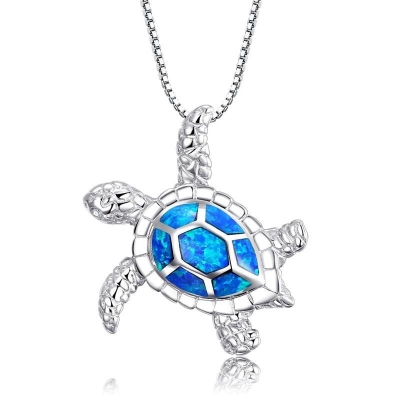 Blue Opal Sea Turtle Necklace