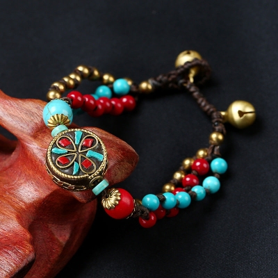 Women National Retro Bead-String Bracelet